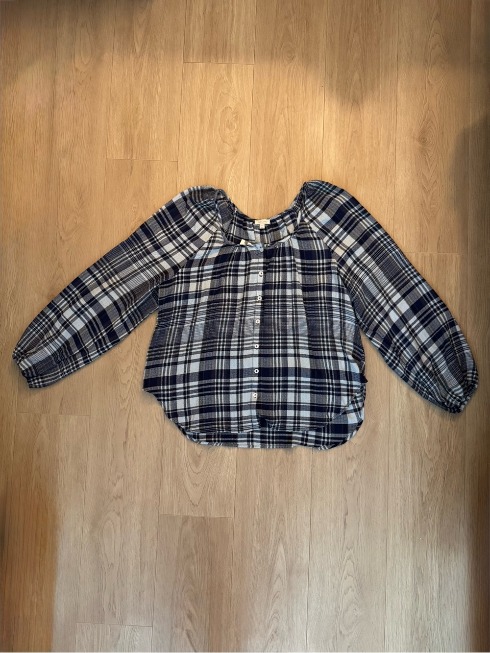 PILCRO from Anthropology Navy, Black and White Plaid Button-Front Top - Picture 2 of 6
